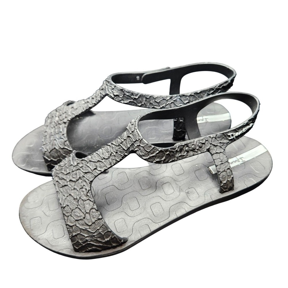 Ipanema Sandals Womens Size 8 Black Strappy Flat Jelly Shoes Made in Brazil